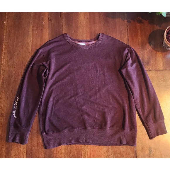 Anthropologie Sundry Plum Purple 'Je t'aime' Heart Long Sleeve Sweatshirt Size 1 - Picture 1 of 5